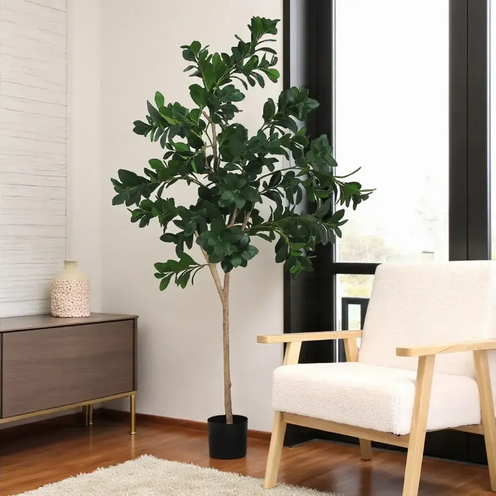 Décorations florales - Laurier artificiel 492 feuilles en pot plastique noir - LIGNE DÉCO