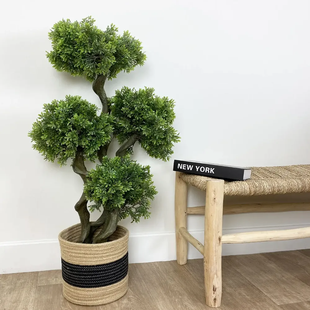 Décorations florales - Bonsaï de buis artificiel 4 têtes en pot plastique noir - LIGNE DÉCO