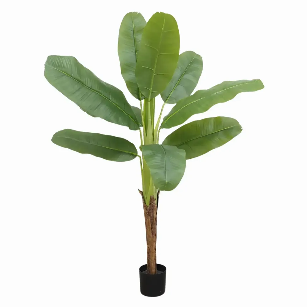Floral decoration - Artificial banana tree, 9 leaves, black plastic pot - LIGNE DÉCO