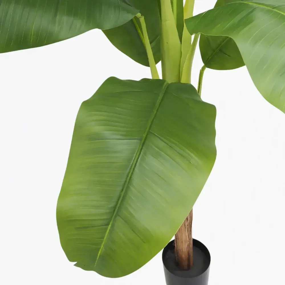 Floral decoration - Artificial banana tree, 9 leaves, black plastic pot - LIGNE DÉCO