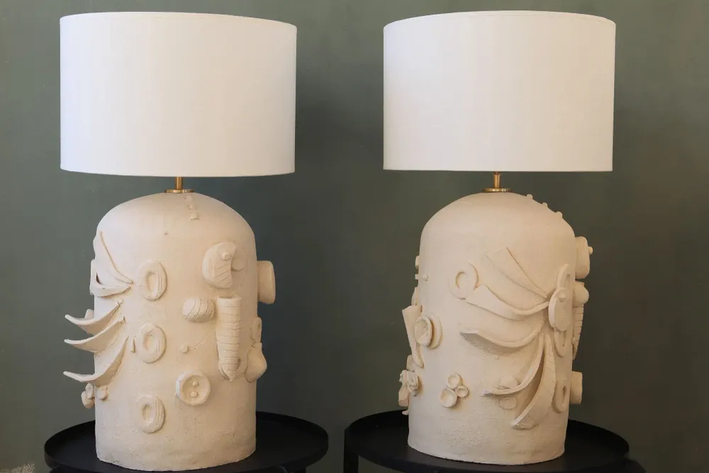 Pièces uniques - Ensemble de 2 grandes lampes en céramique faites main avec abat-jour - STUDIO WILD ORANGE