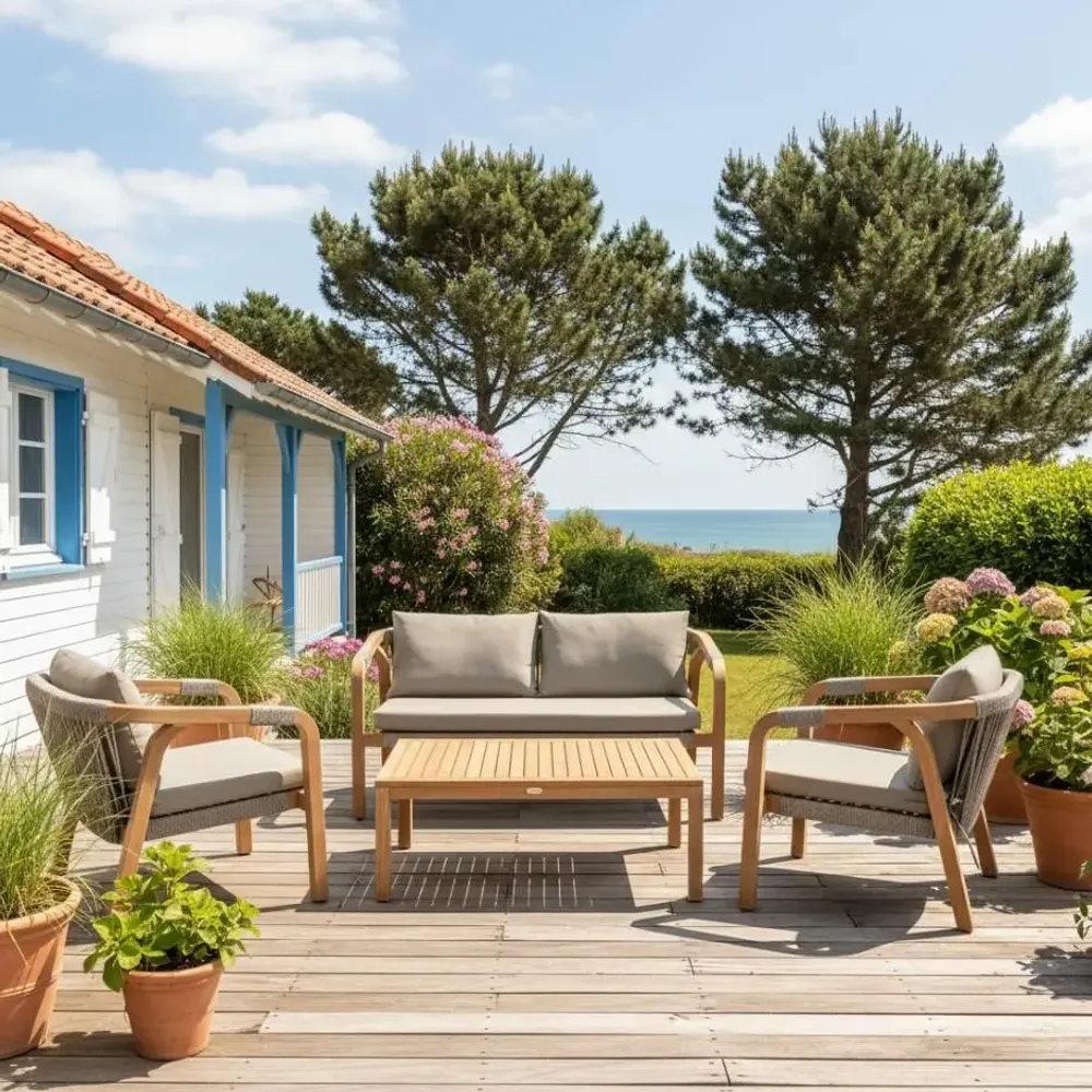 Lawn sofas   - Olefin teak and rope outdoor lounge - SBH3 - BALINAISA