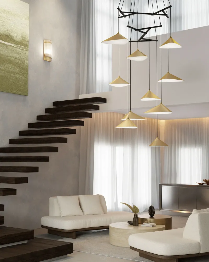 Hanging lights - Emily V10 – Multi-Light Chandelier for Lobbies & High Ceilings - MOSS OBJECTS