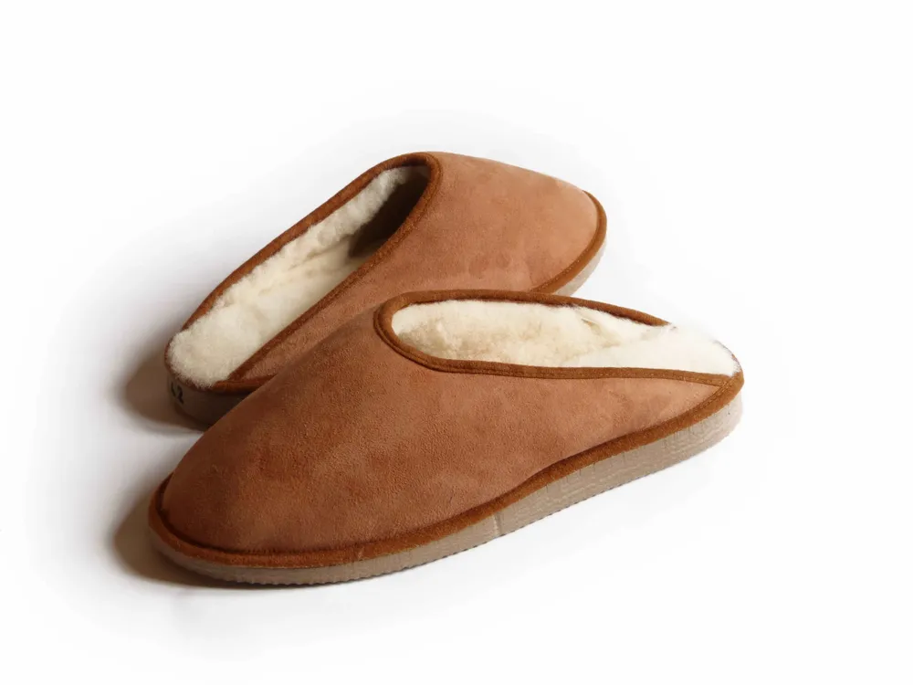 Shoes - Men's Camel Sheepskin Mules - DGRANDIOSE ARTICLES EN MOUTON
