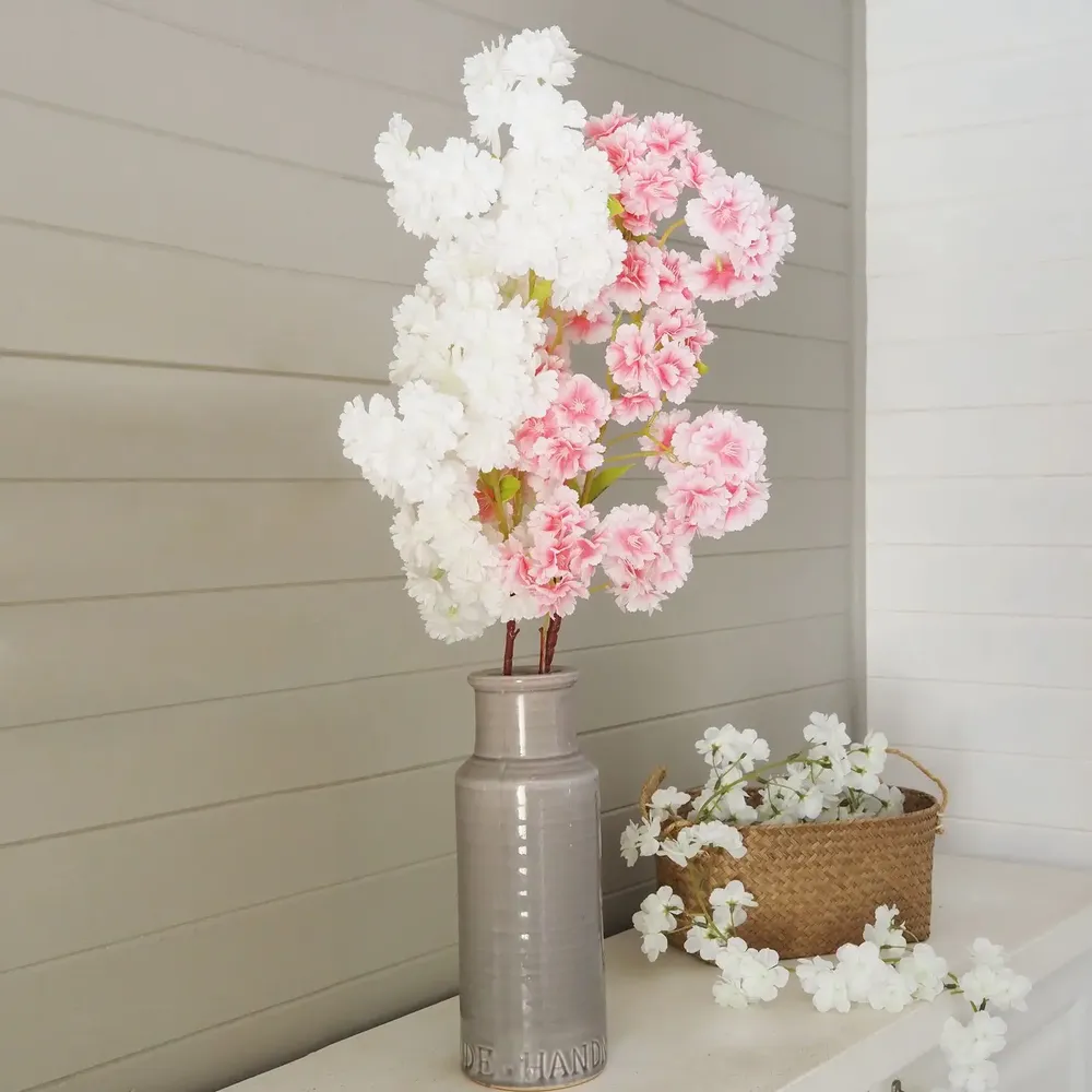 Décorations florales - Tige artificielle de cerisier – 80 fleurs – Blanc et rose - LIGNE DÉCO