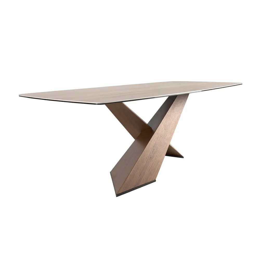 Tables Salle à Manger - Table à manger ovale en marbre porcelainé et noyer - ANGEL CERDÁ