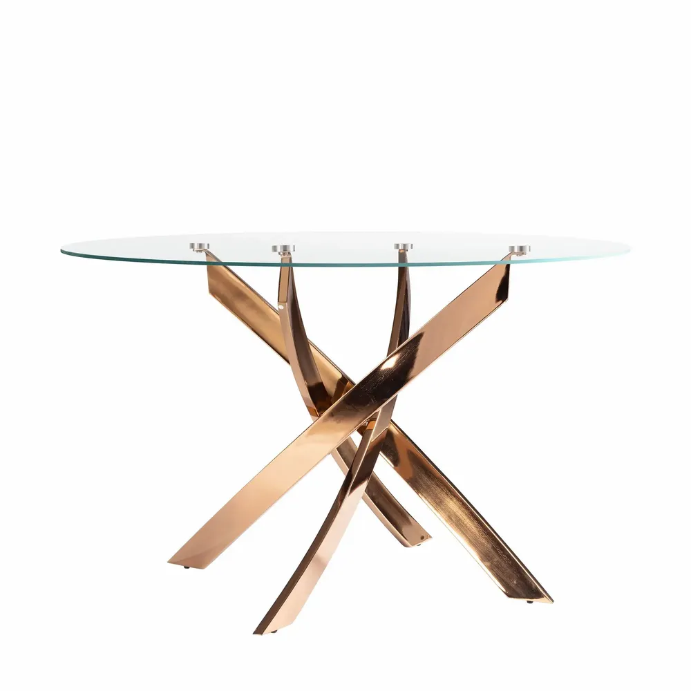 Tables Salle à Manger - Table de salle à manger ronde en verre trempé et acier rose - ANGEL CERDÁ