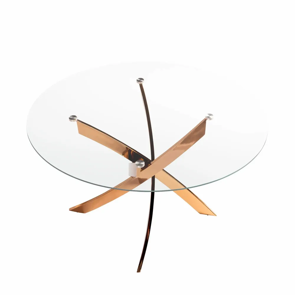 Tables Salle à Manger - Table de salle à manger ronde en verre trempé et acier rose - ANGEL CERDÁ