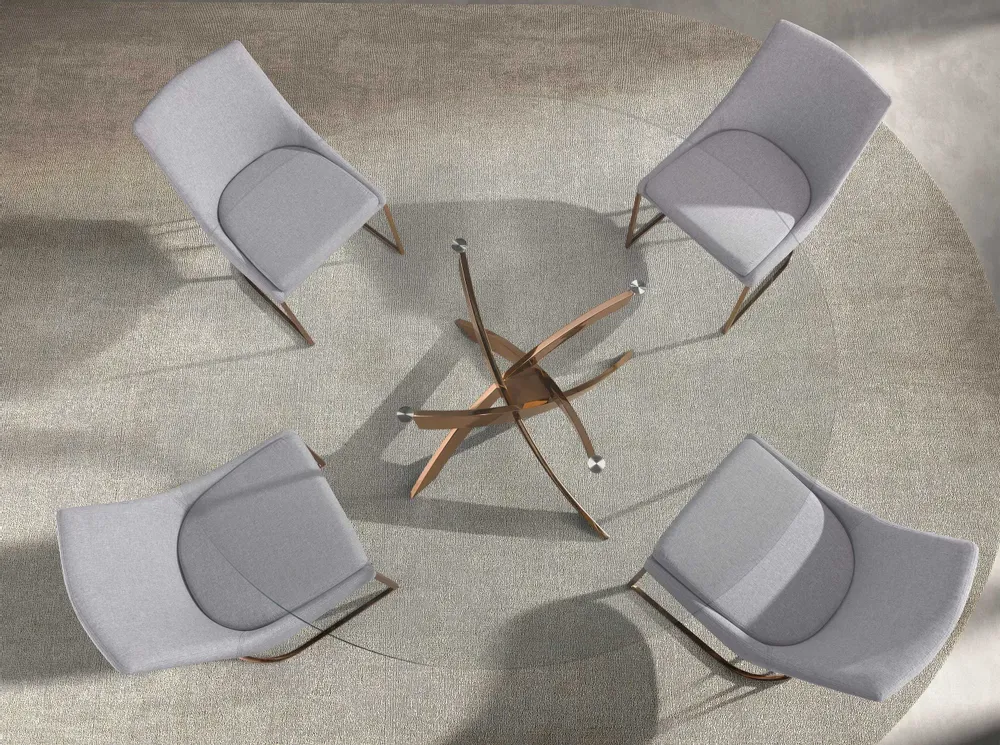 Tables Salle à Manger - Table de salle à manger ronde en verre trempé et acier rose - ANGEL CERDÁ