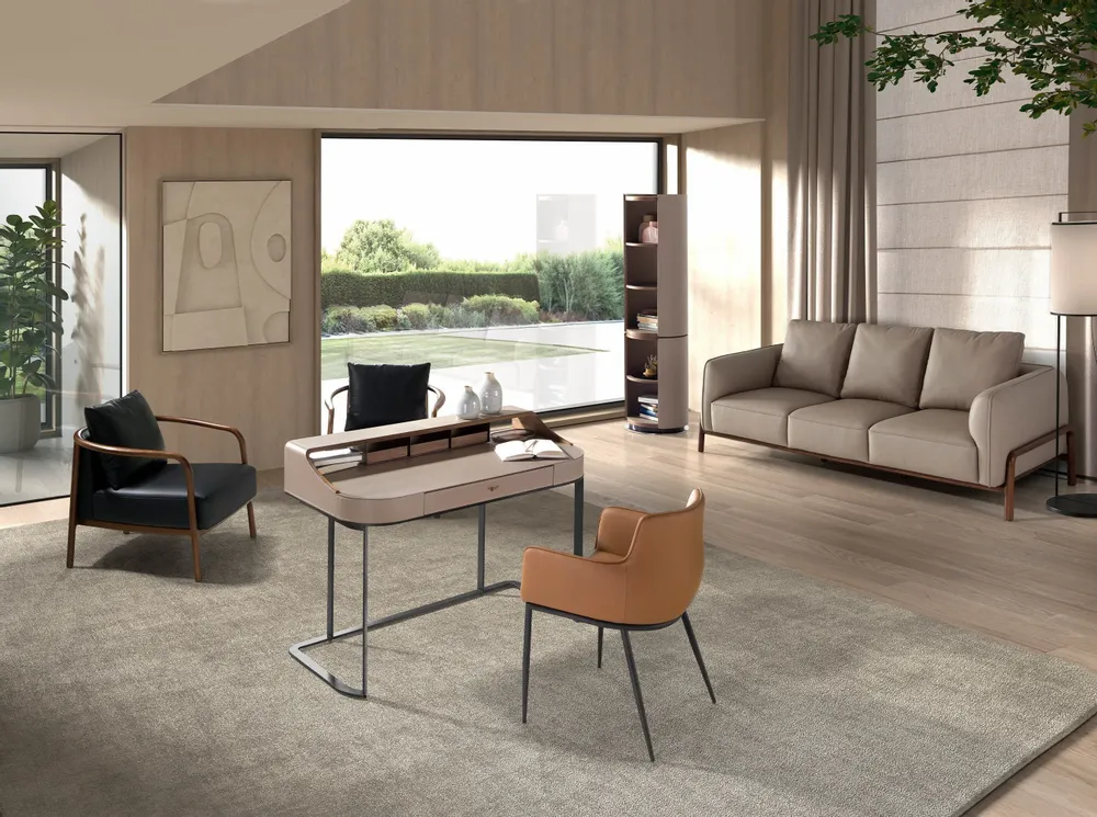 Office furniture and storage - Walnut and mink leatherette shelf - ANGEL CERDÁ