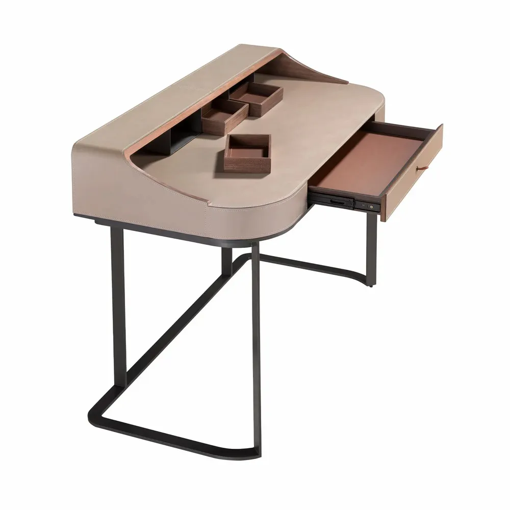 Office furniture and storage - Desktop dressing table leatherette, walnut and gray steel - ANGEL CERDÁ