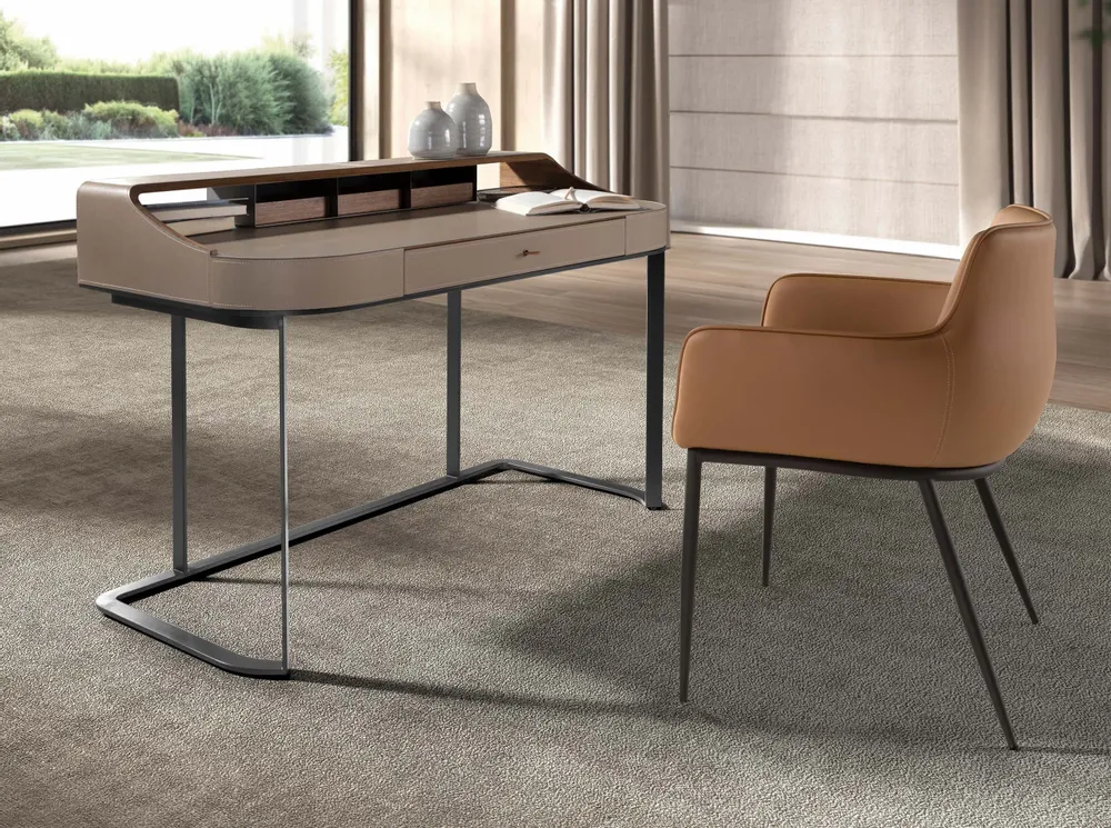 Office furniture and storage - Desktop dressing table leatherette, walnut and gray steel - ANGEL CERDÁ