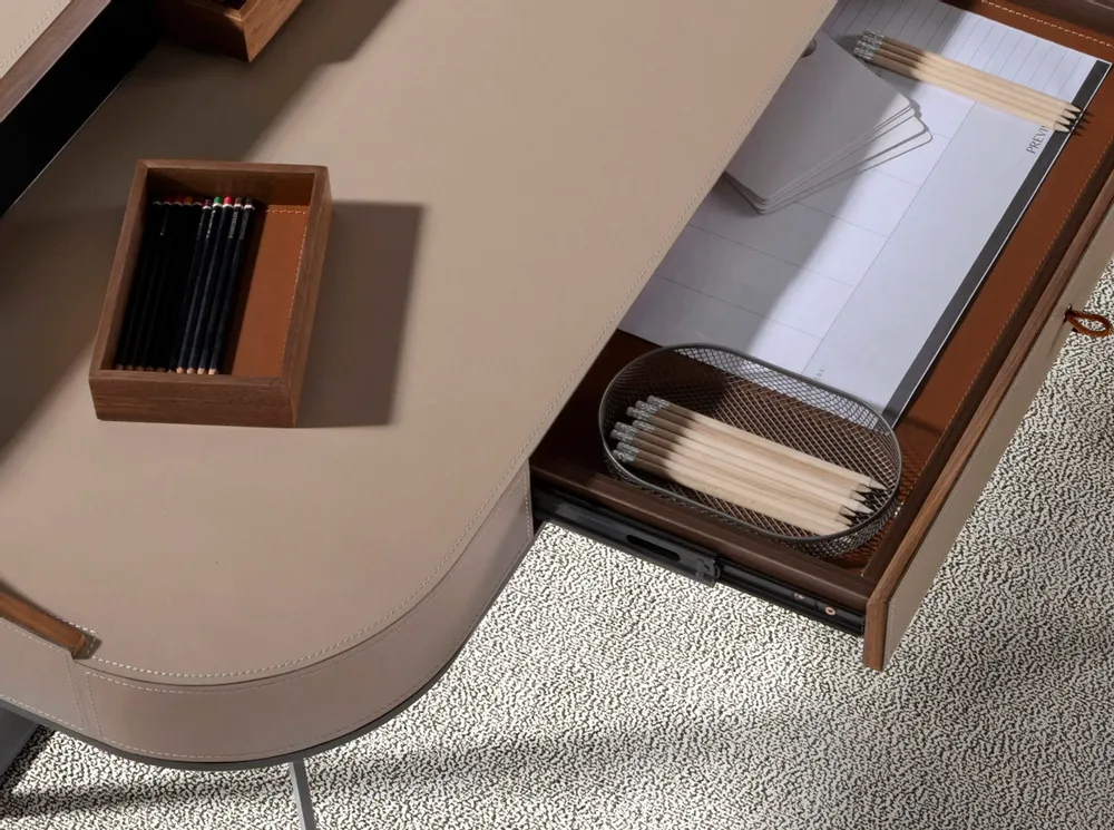 Office furniture and storage - Desktop dressing table leatherette, walnut and gray steel - ANGEL CERDÁ