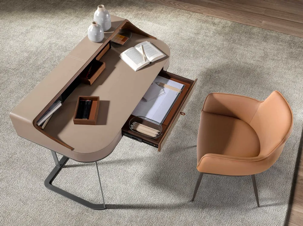 Office furniture and storage - Desktop dressing table leatherette, walnut and gray steel - ANGEL CERDÁ