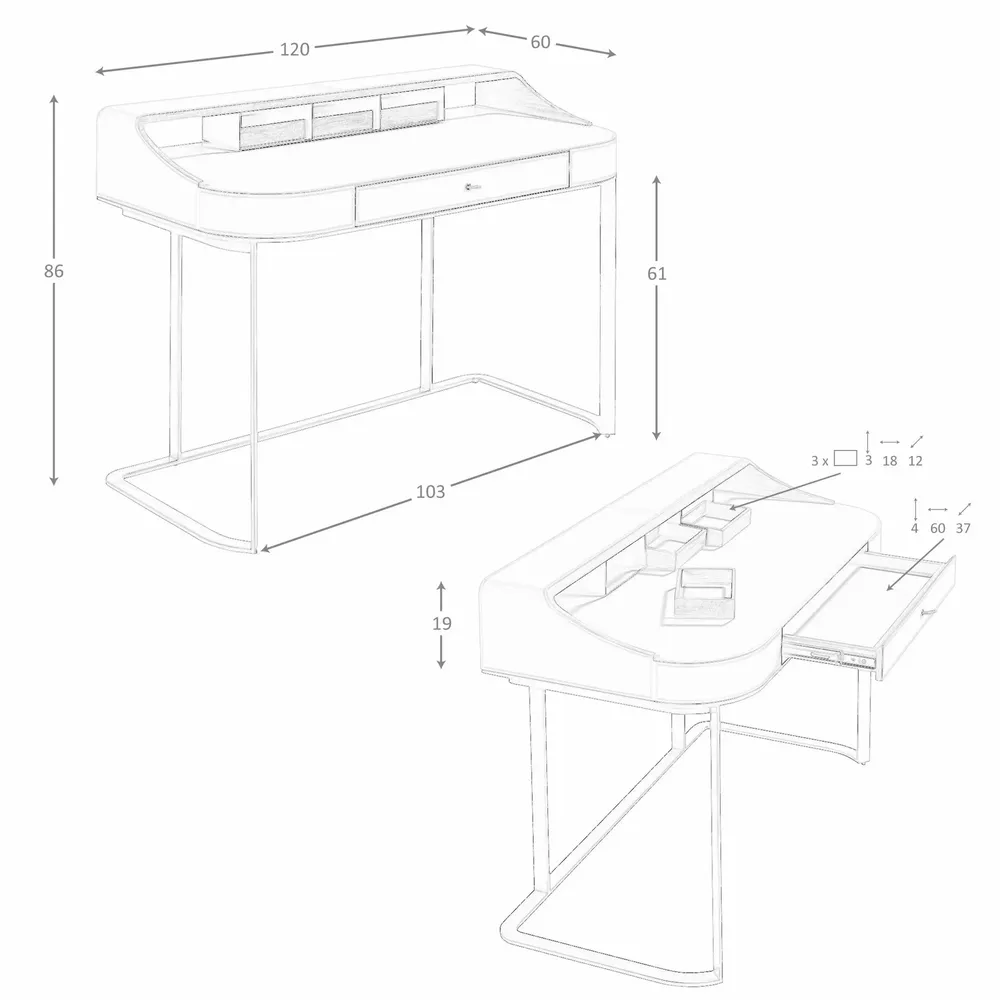 Office furniture and storage - Desktop dressing table leatherette, walnut and gray steel - ANGEL CERDÁ
