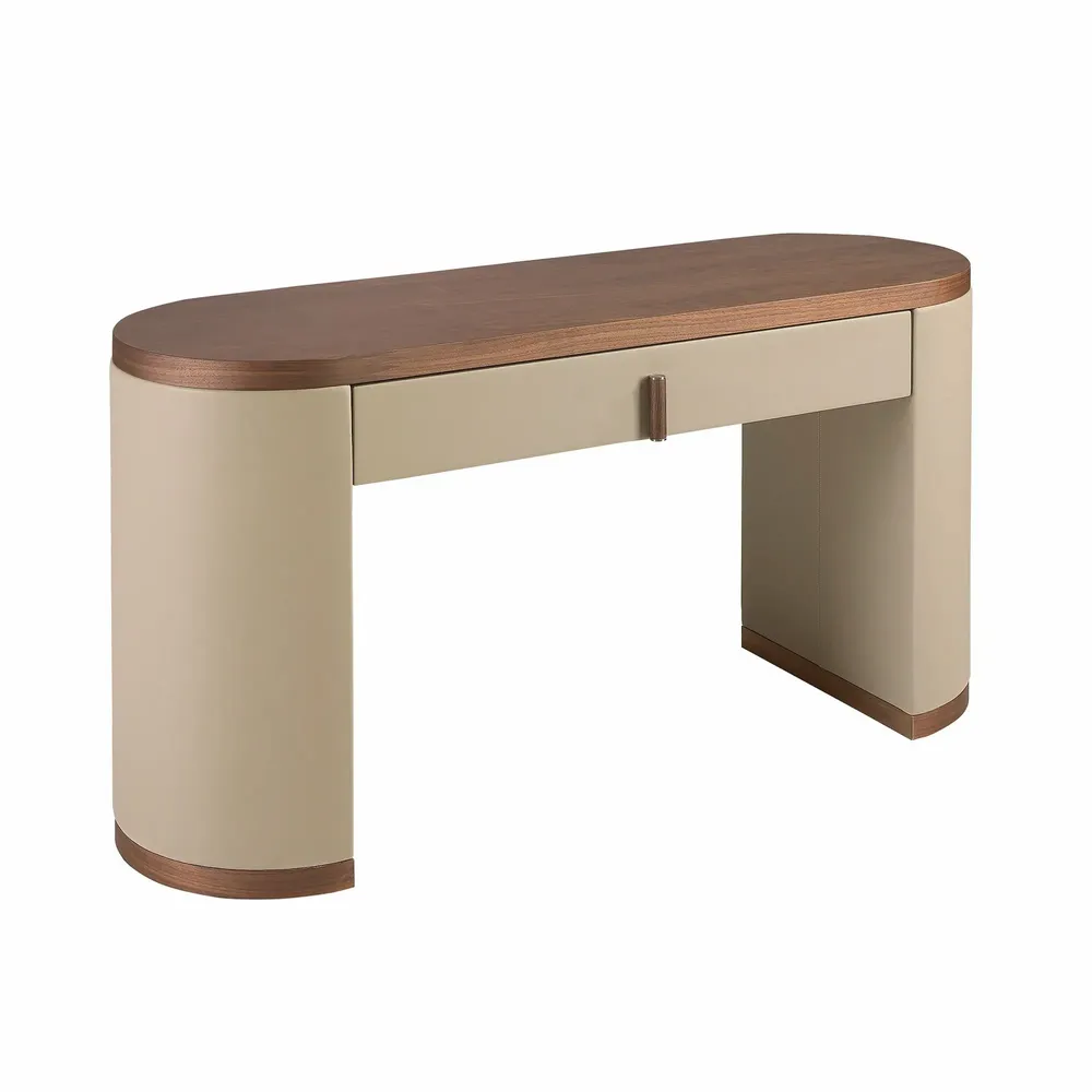 Office furniture and storage - Dressing desk in faux leather, walnut and wood upholstered in mink-col - ANGEL CERDÁ