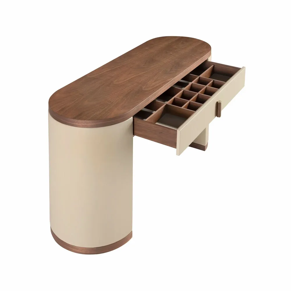 Office furniture and storage - Dressing desk in faux leather, walnut and wood upholstered in mink-col - ANGEL CERDÁ