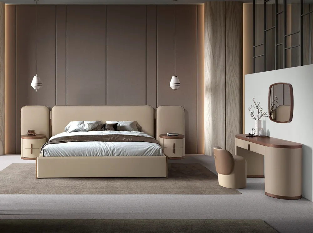 Office furniture and storage - Dressing desk in faux leather, walnut and wood upholstered in mink-col - ANGEL CERDÁ