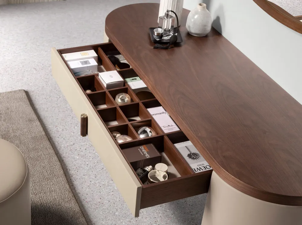 Office furniture and storage - Dressing desk in faux leather, walnut and wood upholstered in mink-col - ANGEL CERDÁ