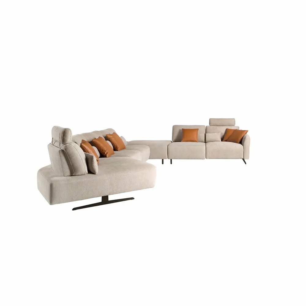 Sofas - Right-hand modular chaise longue sofa in sand fabric - ANGEL CERDÁ