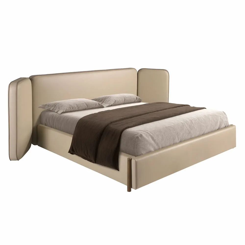 Beds - Faux leatherette bed in mink color - ANGEL CERDÁ