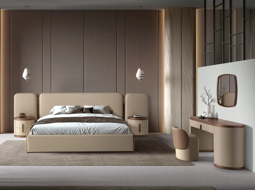 Beds - Faux leatherette bed in mink color - ANGEL CERDÁ