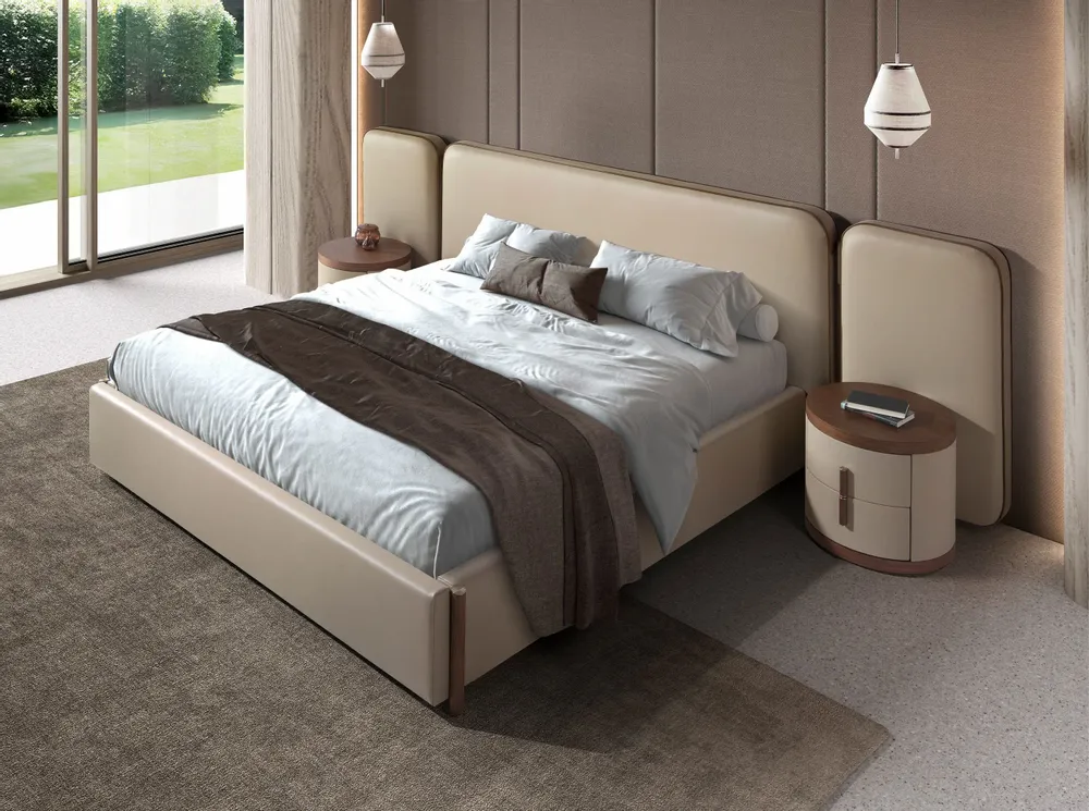 Tables de nuit - Table de chevet en simili cuir et noyer - ANGEL CERDÁ