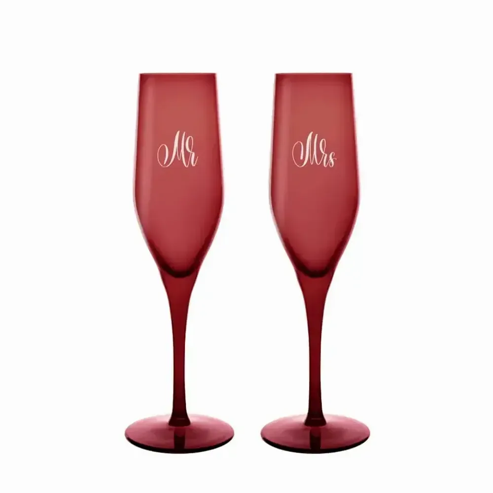 Verres - Vispera Verres à champagne Rubin avec gravure MR & MRS – Ensemble 2 pièces 170 ml - PEKALLA CRISTAL GLASS