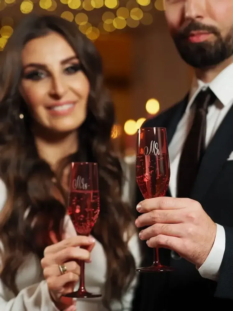 Verres - Vispera Verres à champagne Rubin avec gravure MR & MRS – Ensemble 2 pièces 170 ml - PEKALLA CRISTAL GLASS