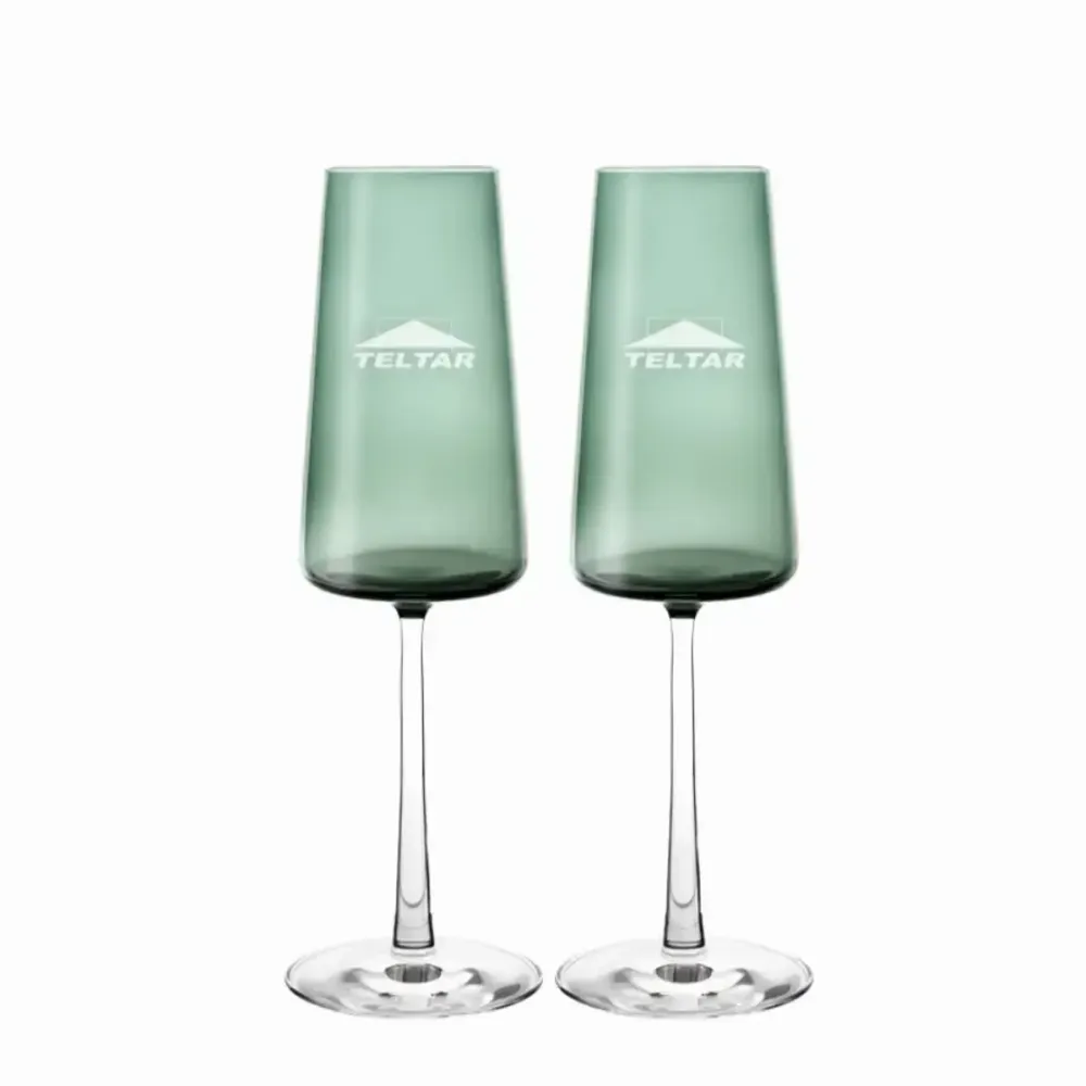 Cristallerie - Vida Verres à champagne colorés Prosecco Malachit avec votre logo - 2 pièces 240 ml - PEKALLA CRISTAL GLASS