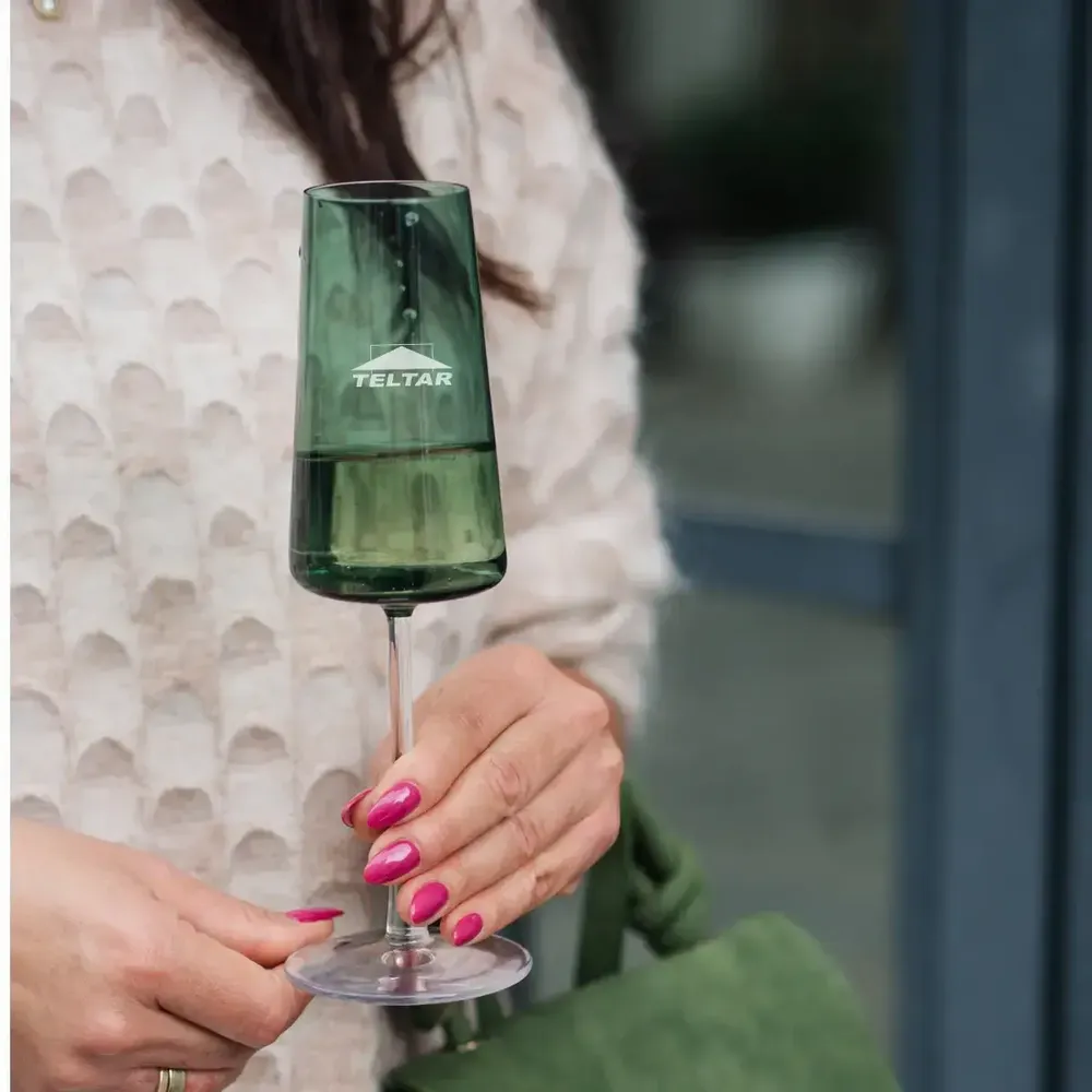 Cristallerie - Vida Verres à champagne colorés Prosecco Malachit avec votre logo - 2 pièces 240 ml - PEKALLA CRISTAL GLASS