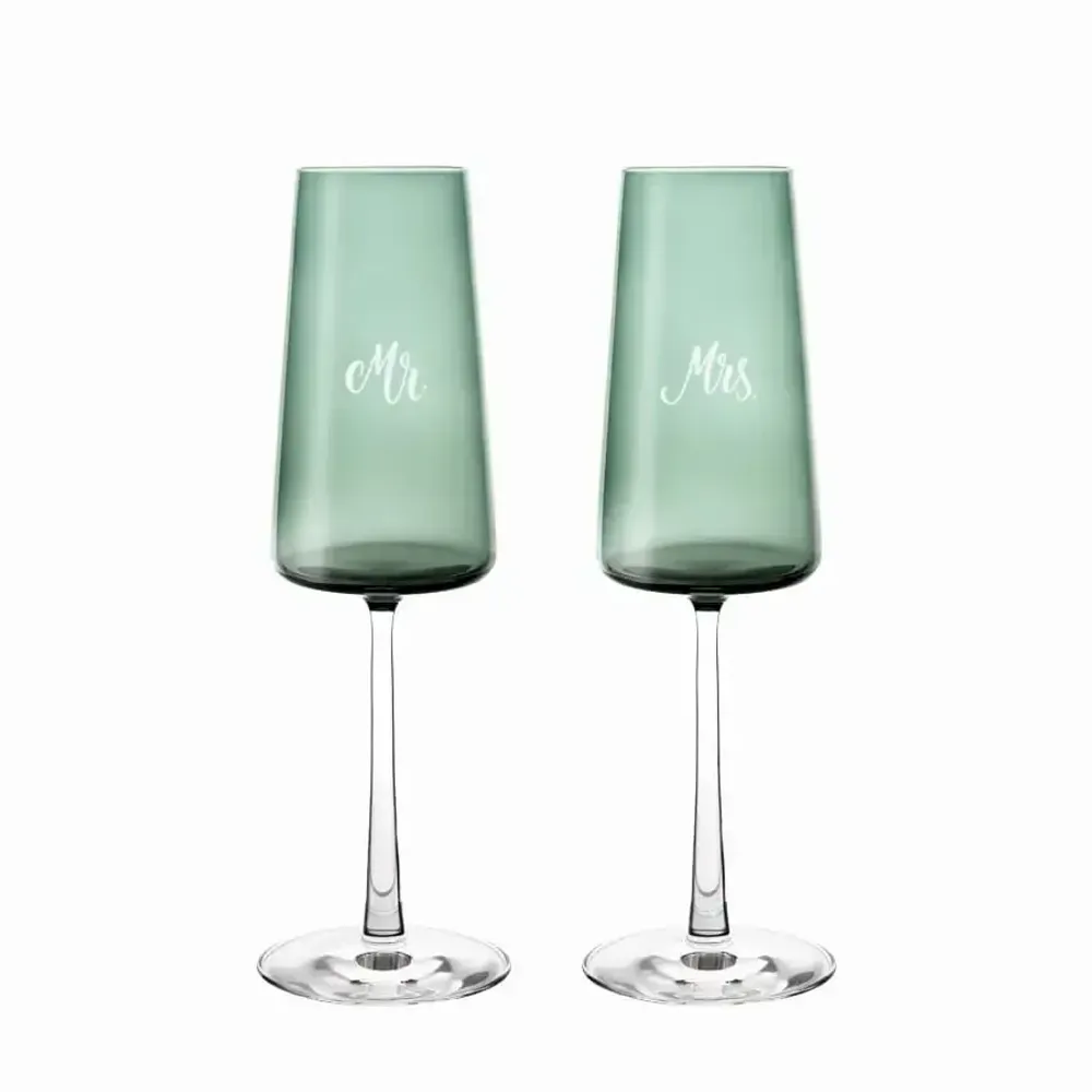 Verres - Vida Verres à champagne colorés Prosecco Malachit avec gravure - 2 pièces 240 ml - PEKALLA CRISTAL GLASS