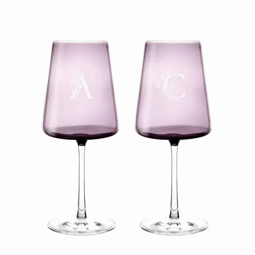 Glass - Vida Slate Colored Wine Glasses with Wedding Engraving - 2 Pieces 400ml - PEKALLA CRISTAL GLASS