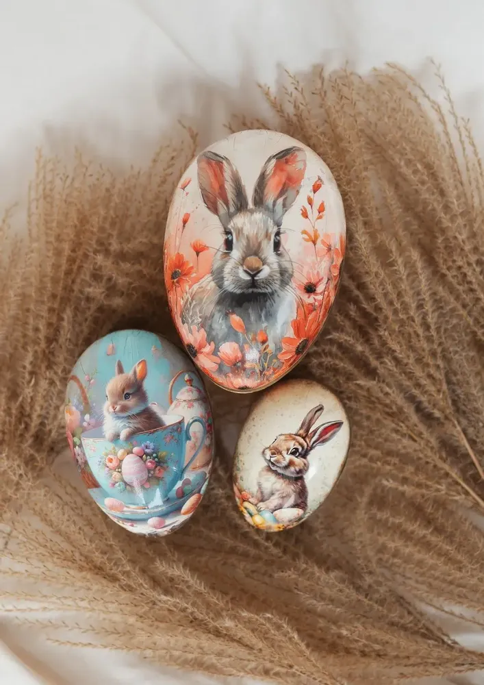 Gifts - Easter egg  'Rabbits' 18 cm - NESTLER GMBH FEINKARTONAGEN