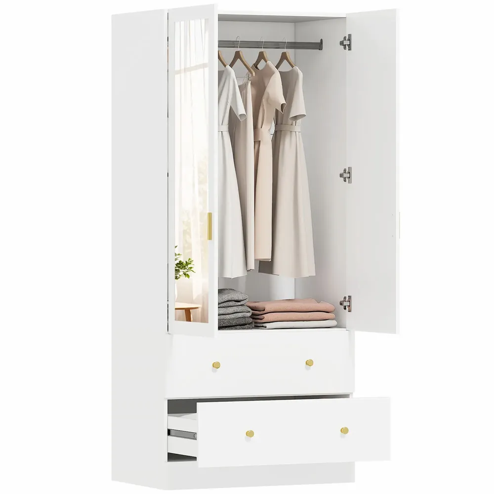 Wardrobe - HOMCOM Wardrobe with mirror, 2 doors, 2 drawers - AOSOM BUSINESS