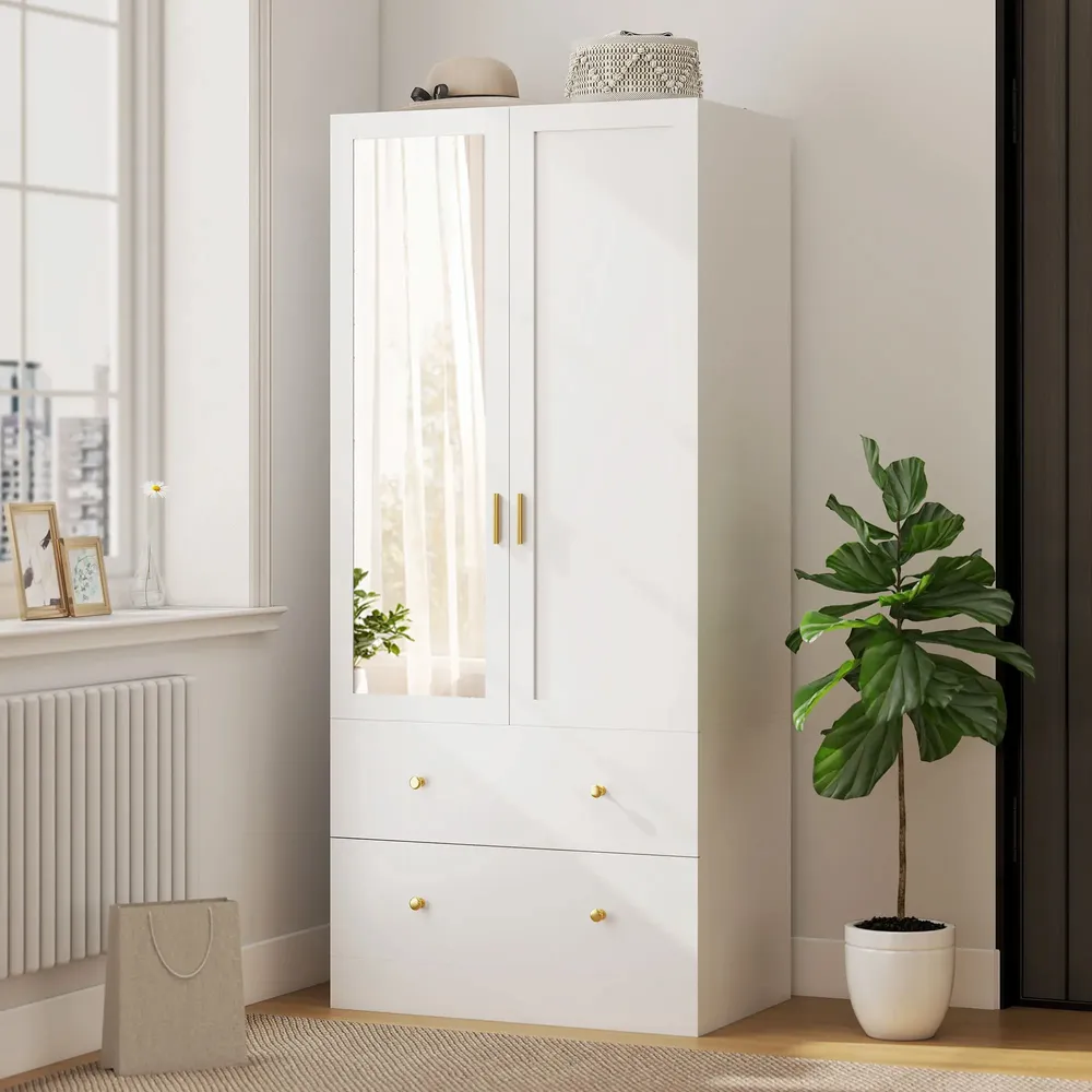 Wardrobe - HOMCOM Wardrobe with mirror, 2 doors, 2 drawers - AOSOM BUSINESS
