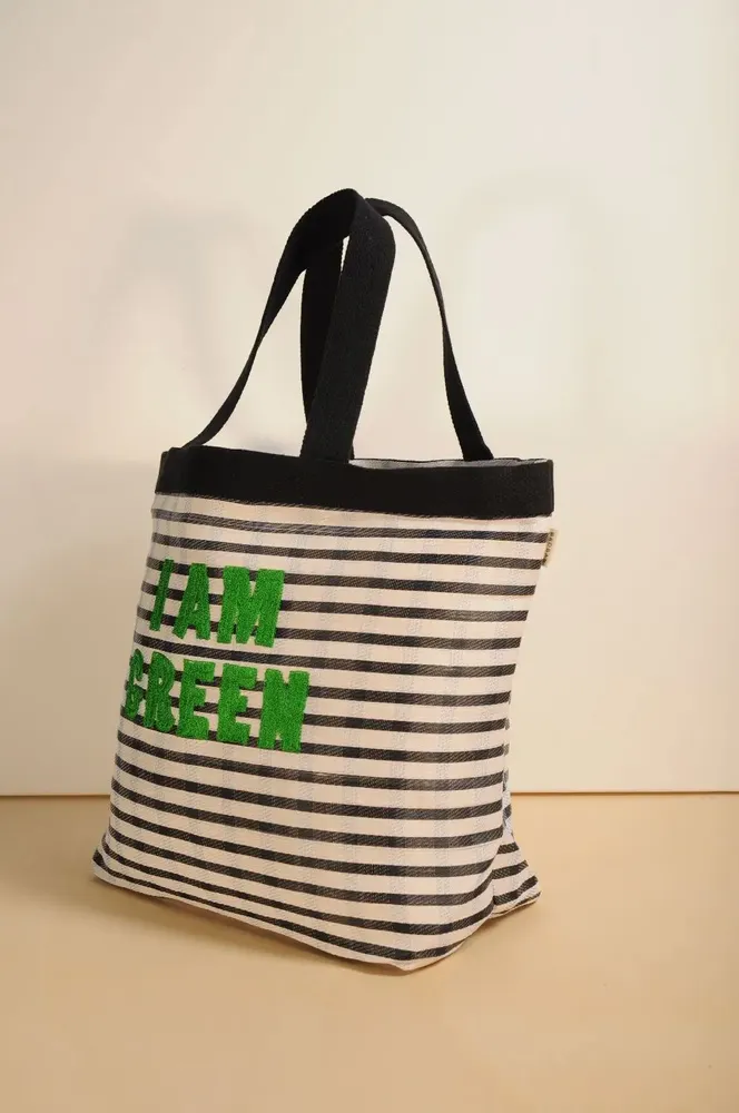Bags and totes - Large black & white I AM GREEN bag - BAOBAB