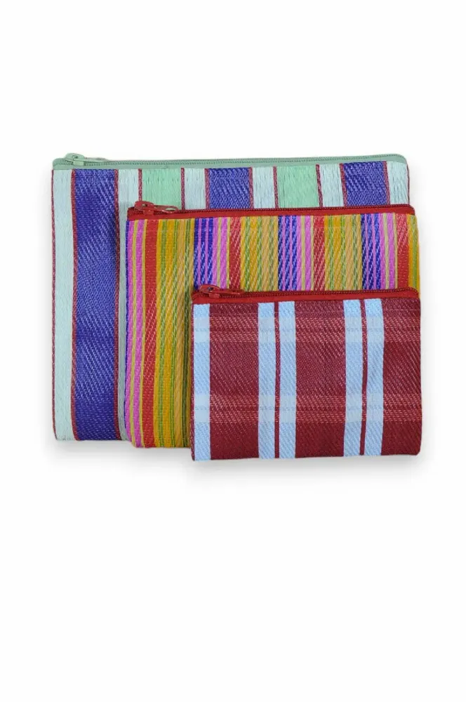 Pochettes - Jeu de 3 pochettes rayées en plastic recyclé WAOU A - BAOBAB