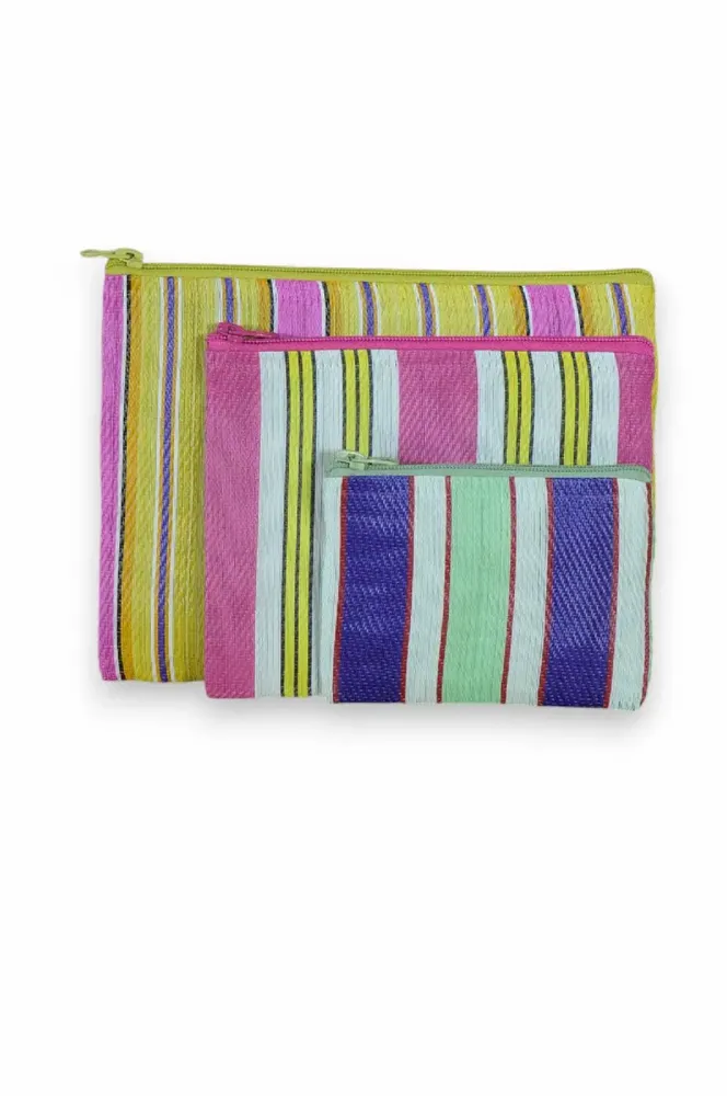 Clutches - Set of 3 striped WAOU B pouches - BAOBAB