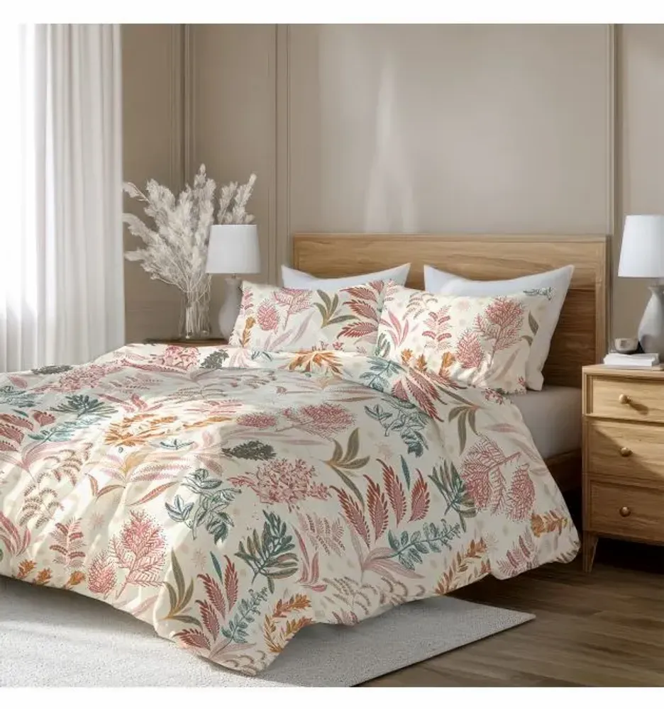 Bed linens - Single bed linen set, 100% Cotton Sateen, Coral Garden - DILIOS