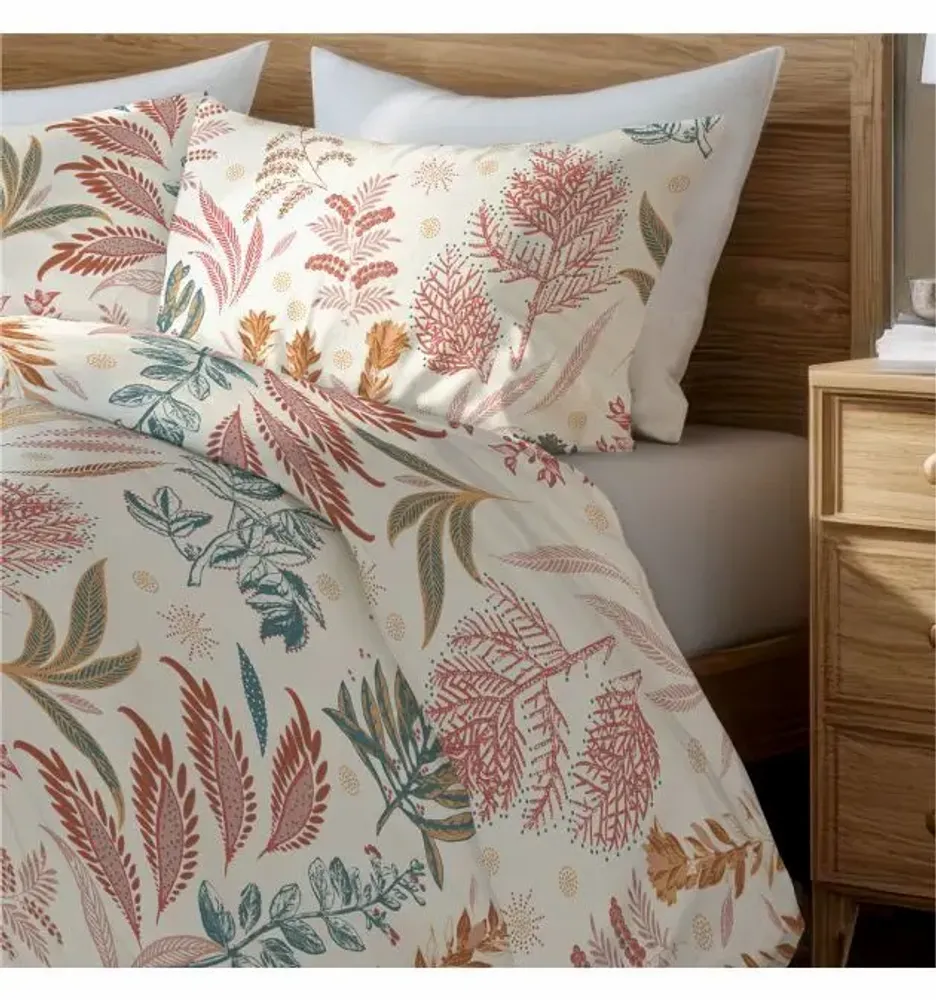 Bed linens - Double bed linen set, 100% Cotton Sateen, Coral Garden - DILIOS