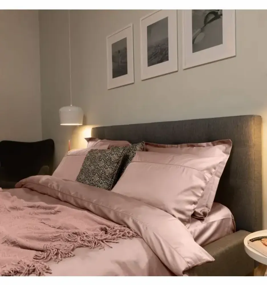 Linge de lit - Parure de lit simple, 100 % satin de coton, rose - DILIOS