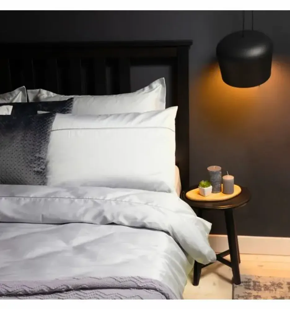 Linge de lit - Parure de lit simple, 100 % satin de coton, argenté - DILIOS