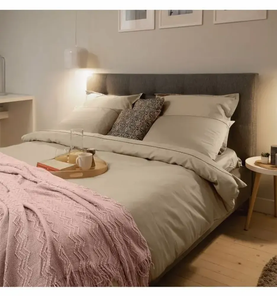 Linge de lit - Parure de lit double, 100 % satin de coton, taupe - DILIOS