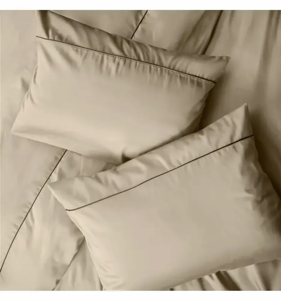 Linge de lit - Parure de lit double, 100 % satin de coton, taupe - DILIOS