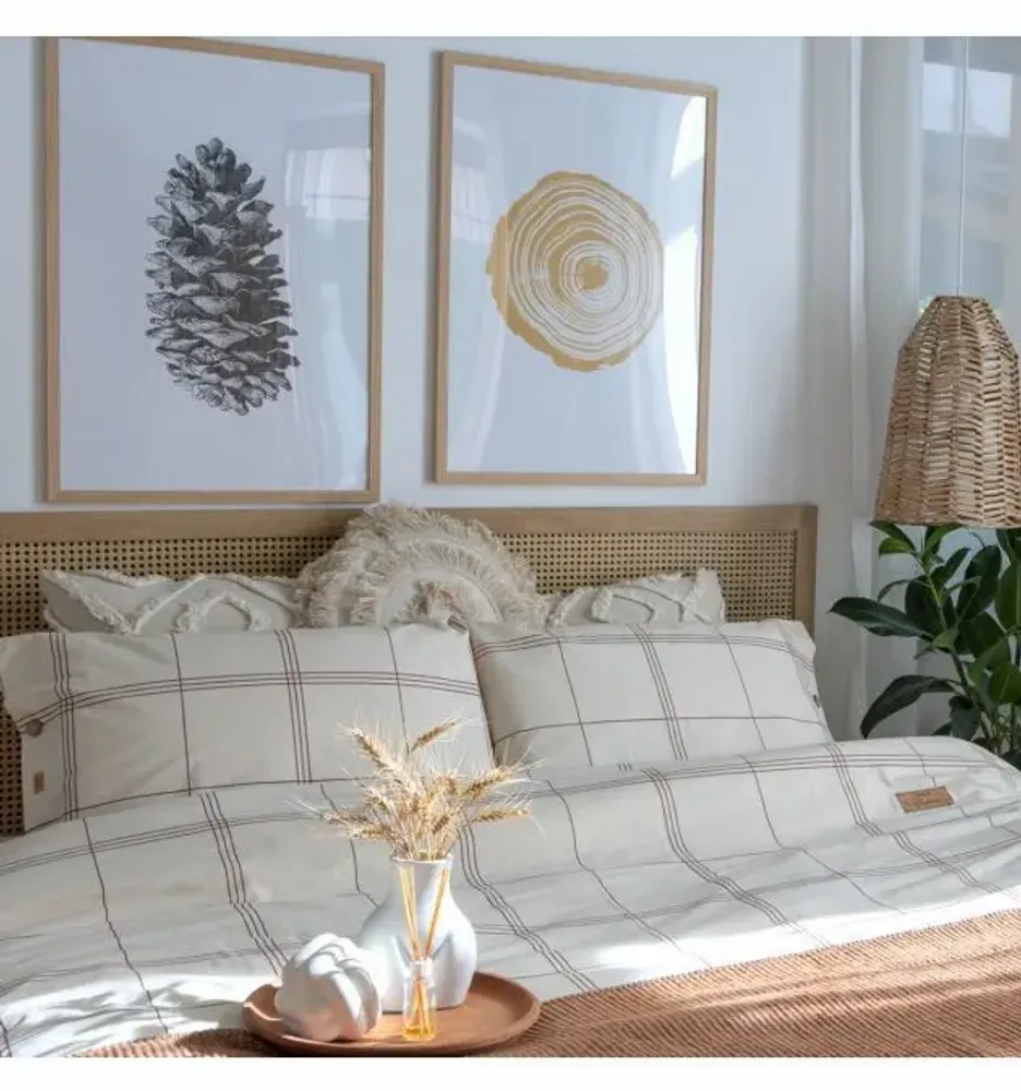 Linge de lit - Parure de lit simple, carrés naturels, 100 % coton brut - DILIOS