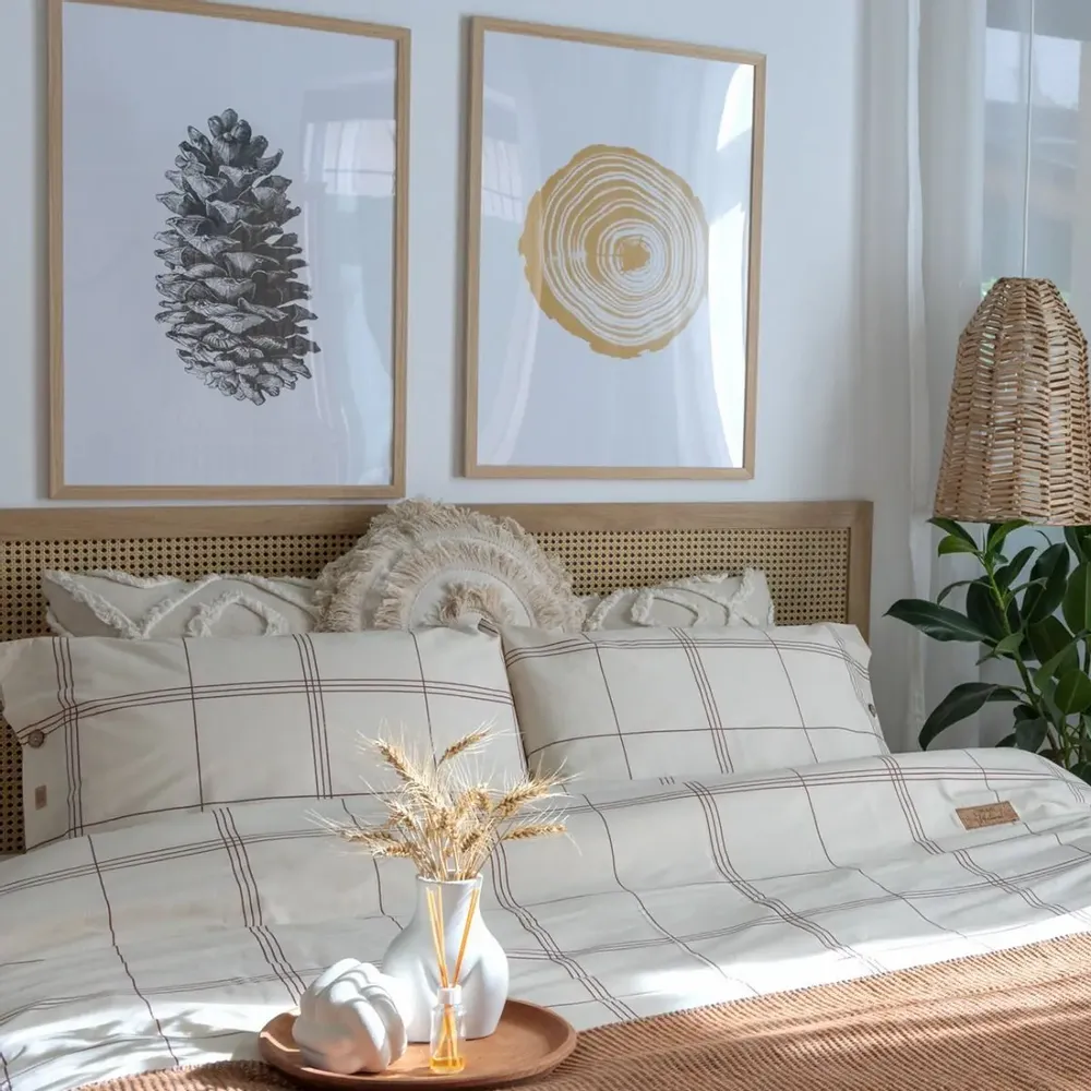 Linge de lit - Parure de lit simple, carrés naturels, 100 % coton brut - DILIOS