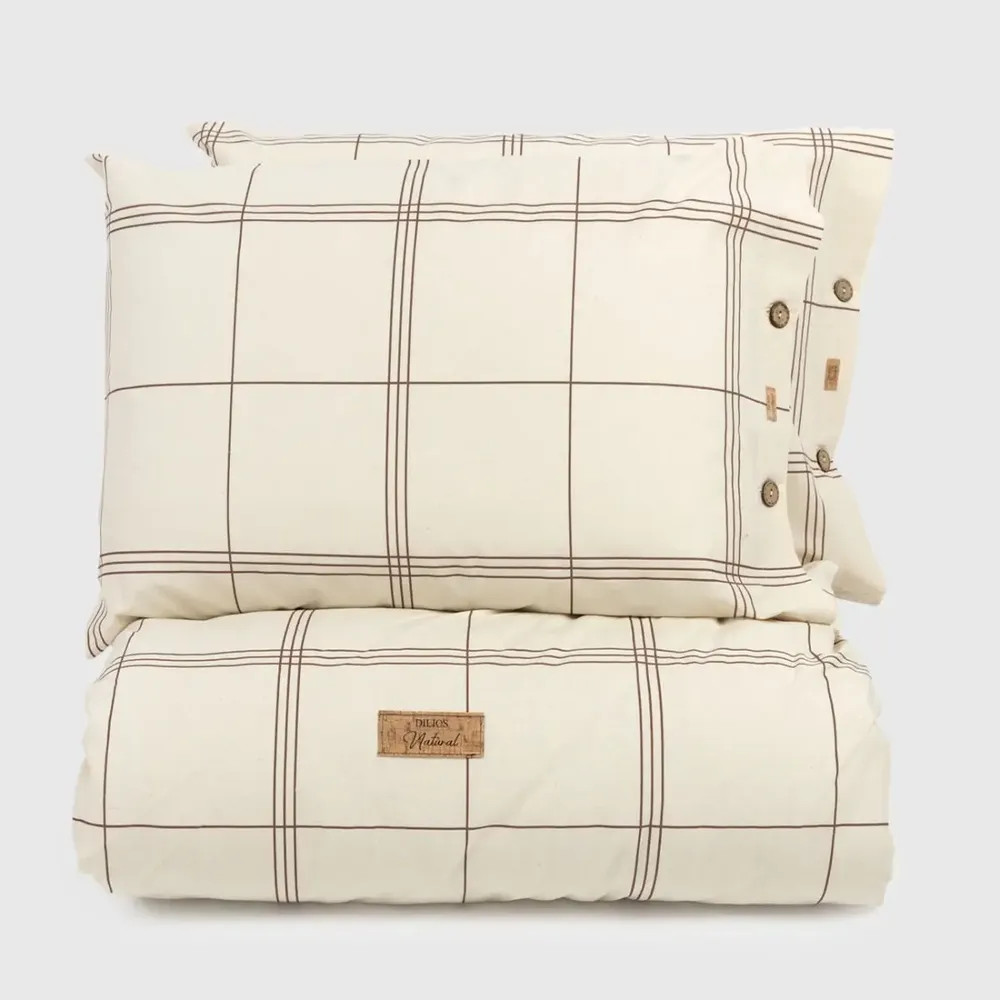 Linge de lit - Parure de lit simple, carrés naturels, 100 % coton brut - DILIOS