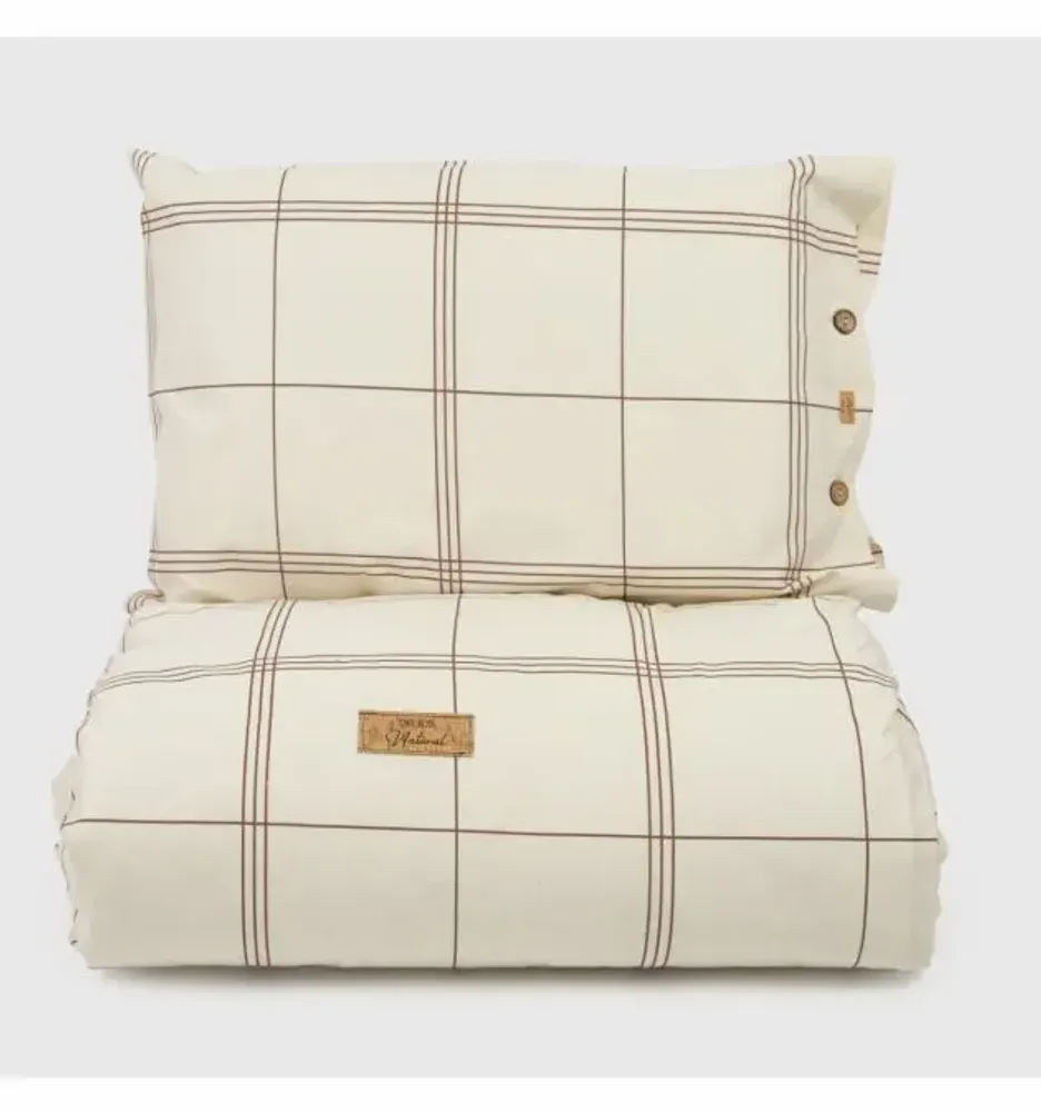 Linge de lit - Parure de lit simple, carrés naturels, 100 % coton brut - DILIOS