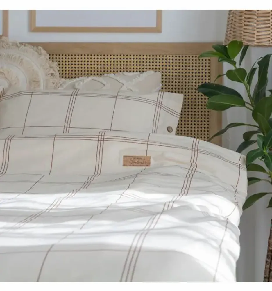 Linge de lit - Parure de lit simple, carrés naturels, 100 % coton brut - DILIOS